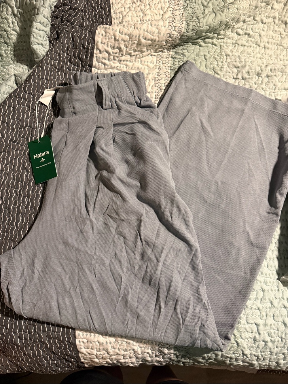 Halara Flex™ High Waisted Pocket Wide Leg Waffle Work Pants in Light Gray